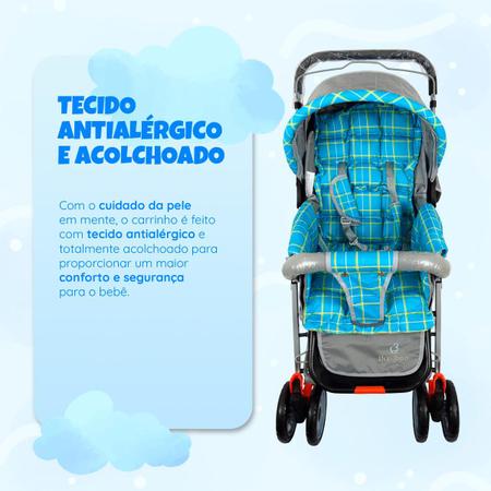Imagem de Carrinho Bebê Passeio Menina Menino Reclinável Vira Berço Alça Reversível com Mosquiteiro Bamboo + Bolsa