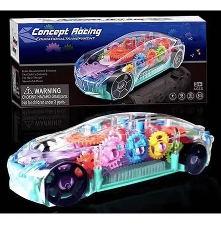 Techblaze conceito transparente de brinquedo de carro de corrida com luzes  LED piscando 360 graus de rotação, simulação de engrenagem carro mecânico  conceito 3d carros elétricos brinquedos para crianças crianças brinquedos  presente