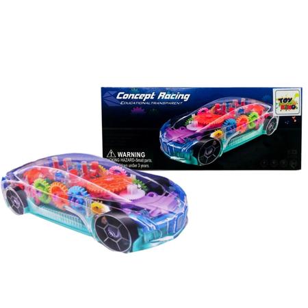 Techblaze conceito transparente de brinquedo de carro de corrida com luzes  LED piscando 360 graus de rotação, simulação de engrenagem carro mecânico  conceito 3d carros elétricos brinquedos para crianças crianças brinquedos  presente