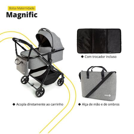 Imagem de Carrinho com Bebê Conforto Travel System Magnific 5 em 1 Grey Denin - Safety 1st