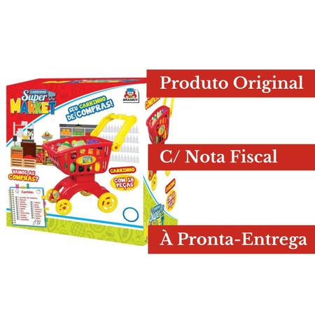 Imagem de Carrinho Compras Market Super Mercado C/ Legumes E Frutas Brinquedo Infantil - Braskit