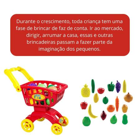 Imagem de Carrinho Compras Market Super Mercado C/ Legumes E Frutas Brinquedo Infantil - Braskit