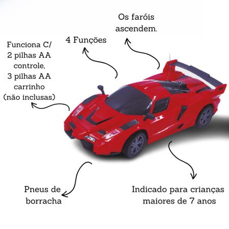 Carrinho Controle Remoto Speed Max Vermelho Pica-Pau Esportivo Italiano 4  Funções Com Luz Carro R/C Crianças +7 Anos