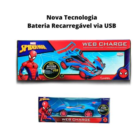 Imagem de Carrinho Controle Remoto C/ 7 Funções Homem Aranha Bateria Recarregável USB - Candide