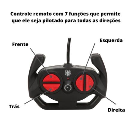 Imagem de Carrinho Controle Remoto C/ 7 Funções Homem Aranha Bateria Recarregável USB - Candide