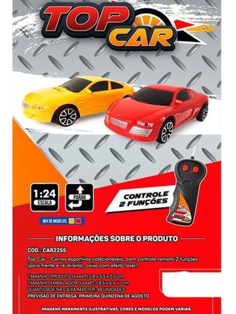 Carrinho de Controle Remoto, Polibrinq, Top Car, 1:24, Cores Sortidas