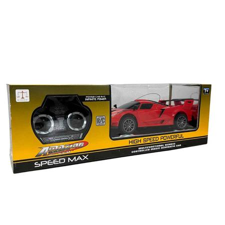 Carrinho Controle Remoto Speed Max Vermelho Pica-Pau Esportivo Italiano 4  Funções Com Luz Carro R/C Crianças +7 Anos