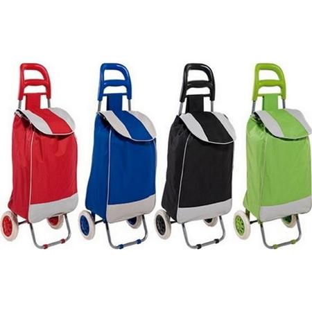 carrinho de bagagem com bolsa de lona vermelho,azul, preto e verde - L. Strefezza Imagem de carrinho de bagagem com bolsa de lona vermelho,azul, preto e verde