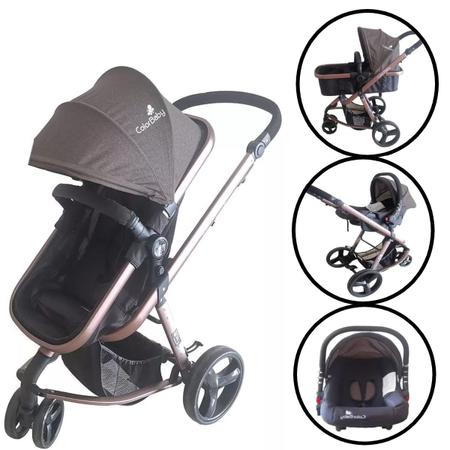 Imagem de Carrinho De Bebê 3 Roda Grande Bronze Moises e Bebê Conforto