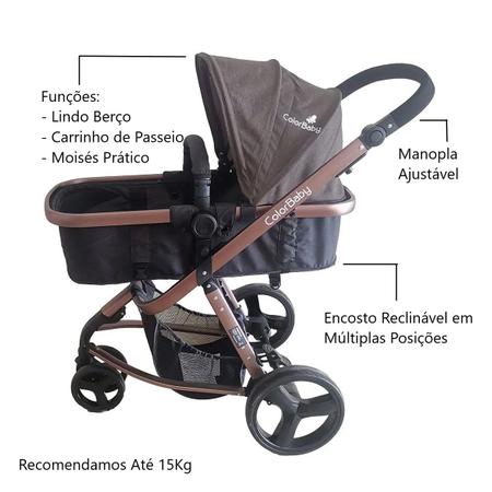 Imagem de Carrinho de Bebê 3x1 Color Baby + Maternidade Banheira Azul