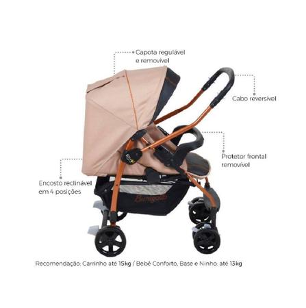 Imagem de Carrinho de Bebê & Bebê Conforto 2 em 1 Com Cinto de Segurança 4 Rodas 4 posições Criança até 15Kg - Burigotto 