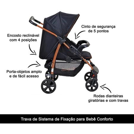 Imagem de Carrinho de bebê com bebê conforto 2 em 1 Burigotto travel system conforto Ecco + Touring X Preto com cobre