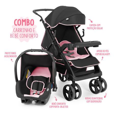 Imagem de Carrinho de Bebê com Bebê Conforto Joy 0 a 15kg Preto e Rosa Tutti Baby