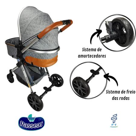 Imagem de Carrinho de Bebê de passeio e Bebê Conforto Passear Cinza