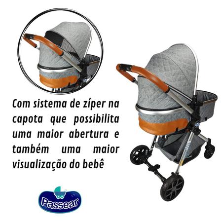 Imagem de Carrinho de Bebê de passeio e Bebê Conforto Passear Cinza