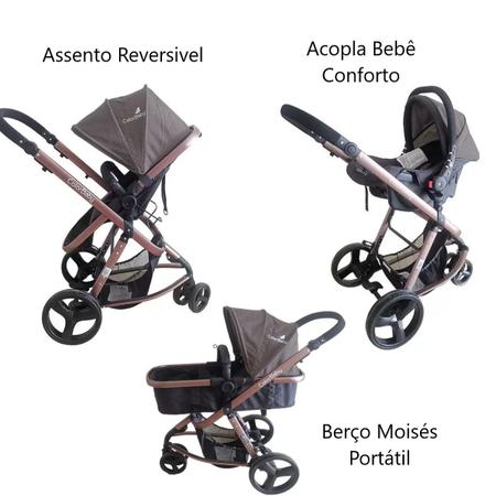 Imagem de Carrinho De Bebê De Passeio Portátil e Reversível 3x1 Bronze