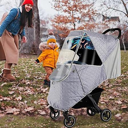 Imagem de Carrinho de bebê Escudo de clima frio Inverno Universal Windproof Stroller Chuva Cover Proteção de viagem Carrinhos de bebê Cover capa de chuva Carrinhos de bebê Acessórios Baby Travel Weather Shield para ao ar livre