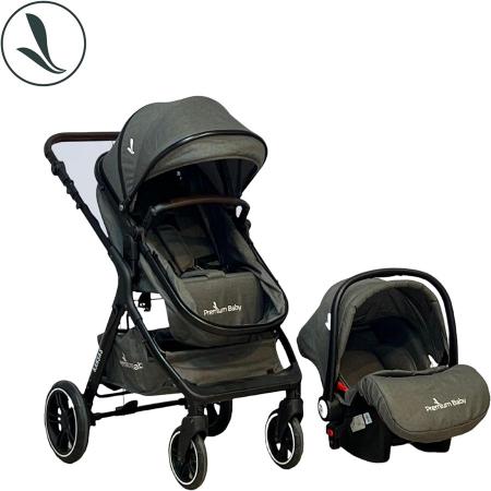 Imagem de Carrinho de bebe trio com bebe conforto e base kansas cinza/preto - premium baby