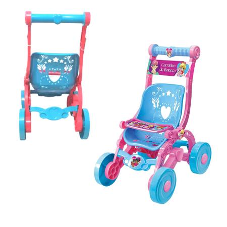 Imagem de Carrinho De Boneca +3 Anos Azul e Rosa Brinquedo Faz de Conta Infantil Decorado com Bandeja Lider - 228