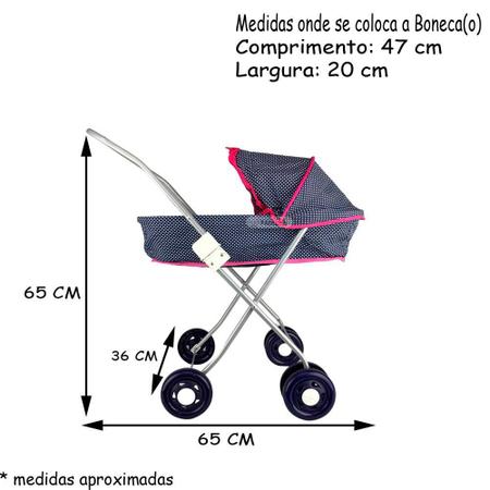 Imagem de Carrinho De Boneca Berço Azul Passeio Luxo Bebê Reborn Infantil Presente Menina Dobrável Grande Armação de Metal