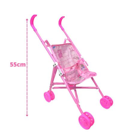 Imagem de Carrinho de Boneca Infantil Ninos Passeio Dobravel Rosa Luxo