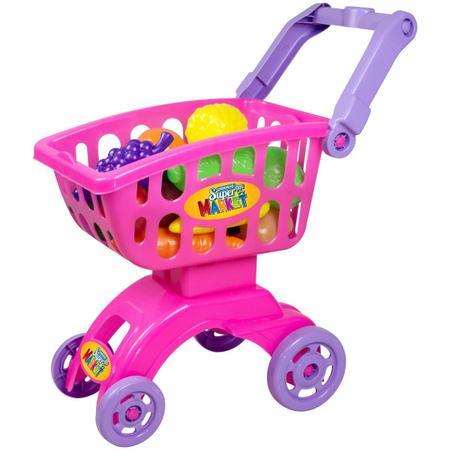 Imagem de Carrinho de Compra Super Market Rosa Infantil 19 Peças Braskit 8704