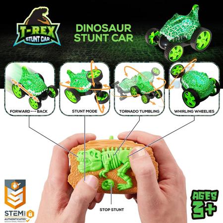 Imagem de Carrinho de Controle Infantil de Dinossauro com Luz Resistente Gira 360º Stunt Car