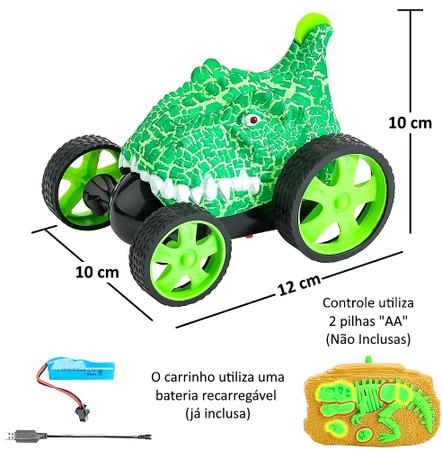 Imagem de Carrinho de Controle Infantil de Dinossauro com Luz Resistente Gira 360º Stunt Car