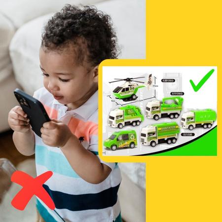 Imagem de Carrinho de Mão Miniatura com Fricção Brinquedo Infantil Kit 6 Exemplares Caminhão Coleta de Lixo Patrola