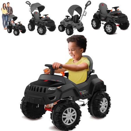 Carrinho Super Banjipe Reclinável com Capota Passeio & Pedal Preto  Quadriciclo Infantil Veículo com Cinto Empurrador