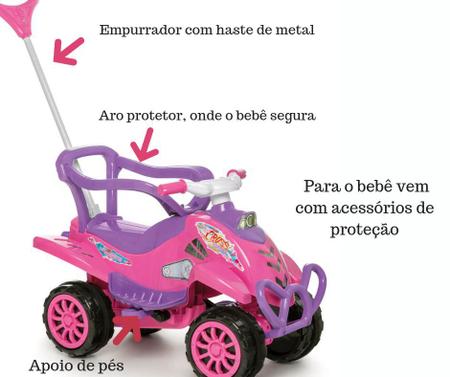 Imagem de Carrinho de Passeio Infantil com Empurrador e Pedal Bebê Cross Turbo Rosa - Calesita