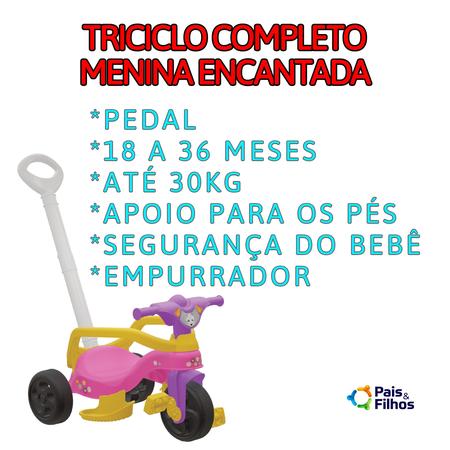 Triciclo Infantil Carrinho de Passeio Menina com Puxador no Shoptime