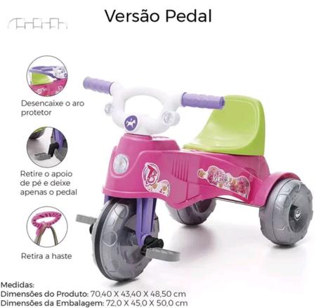 Triciclo Velotrol Infantil Bebe Motoca - Rosa + Empurrador na