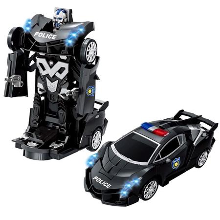 carro policia transformers vira robo 3 d com sons luzes led e