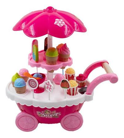 Imagem de Carrinho de Sorvete Sorveteria Infantil Brinquedo com Luz Som Acessórios Divertido Cupcake