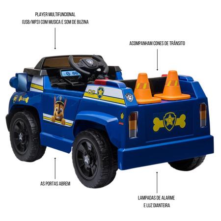 Imagem de Carrinho elétrico infantil brinquedo resgate patrulha canina chase carro motorizado policia 12v usb