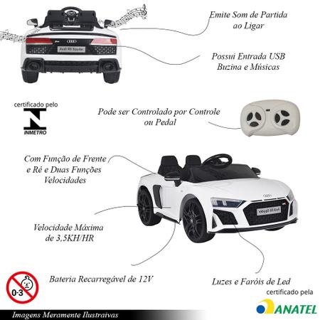 Imagem de Carrinho Elétrico Infantil Motorizado Audi R8 Spyder com Controle Som 12V Branco G31 - Encantum