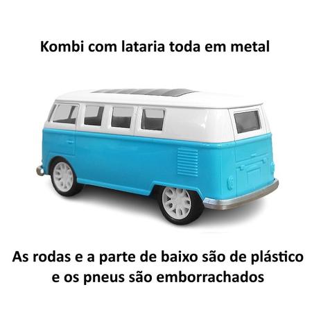 Imagem de Carrinho em Miniatura Perua Kombi Azul de Ferro Realista 1:32