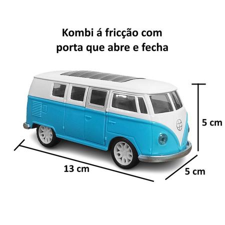 Imagem de Carrinho em Miniatura Perua Kombi Azul de Ferro Realista 1:32