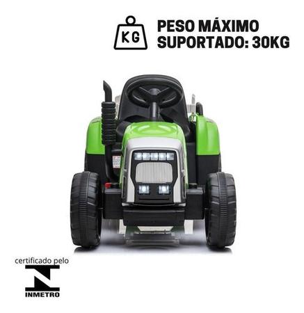 Imagem de Carrinho Mini Trator Infantil 12v Elétrico C/ Carreta Verde 30kg
