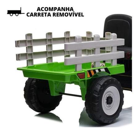 Imagem de Carrinho Mini Trator Infantil 12v Elétrico C/ Carreta Verde 30kg