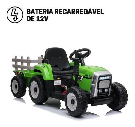 Imagem de Carrinho Mini Trator Infantil 12v Elétrico C/ Carreta Verde 30kg