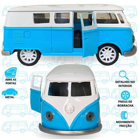 Imagem de Carrinho Miniatura Kombi Perua Metal Fricção Abre A Porta