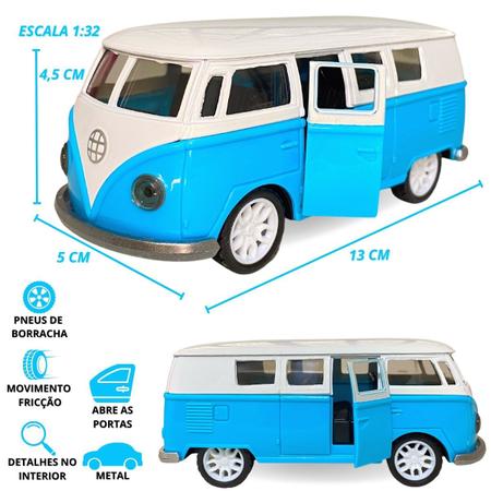 Imagem de Carrinho Miniatura Kombi Perua Metal Fricção Abre A Porta