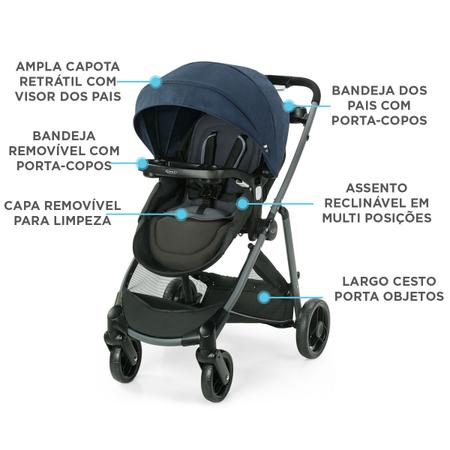 Imagem de Carrinho Passeio c/ Bebê Conforto TS ModesElement Azul Graco