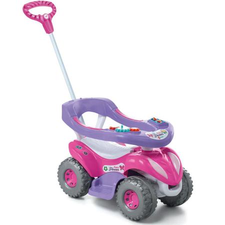 Imagem de Carrinho Passeio Flores Infantil Pedal Motoca Buzina Hastes