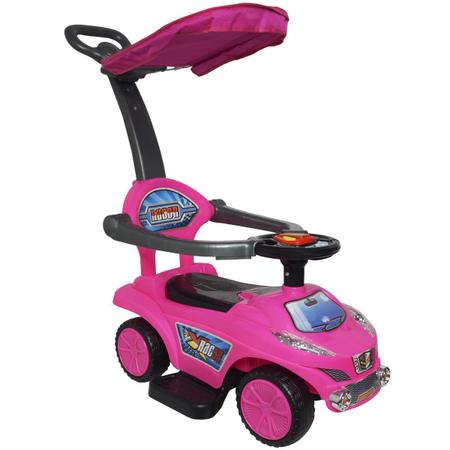 Imagem de Carrinho Passeio Infantil Criança 4 em 1 Haste Empurrador Capota Quadriciclo Rosa Brinqway BW-060RS