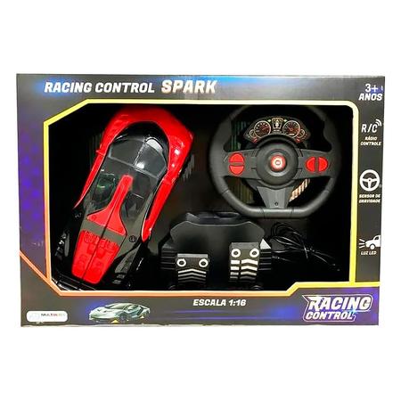 Imagem de Carrinho Racing Control Spark com Volante e Pedal Vermelho e Preto 1:16 BR1338 - Multikids