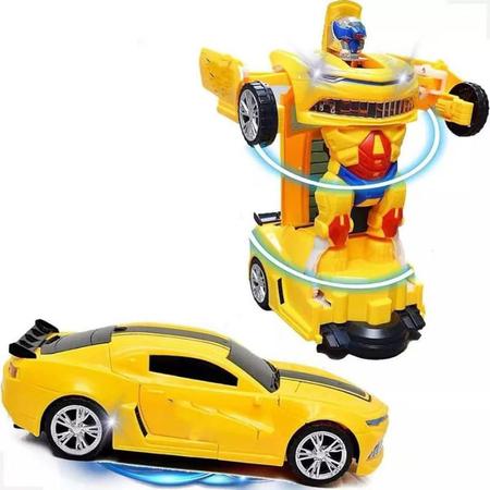 Imagem de Carrinho Robô Transformers Camaro Amarelo Com Luz Som Bate Volta Bumblebee