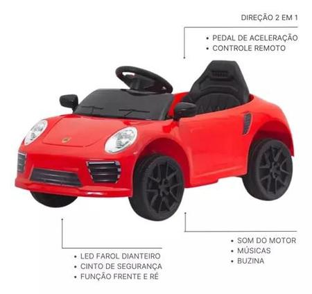 Imagem de  Carro Carrinho Elétrico Infantil Mini Porsche Criança Carro Esporte Controle Remoto